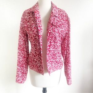 Jones New York Red White Paisley Button Down Shirt Jacket With Pockets